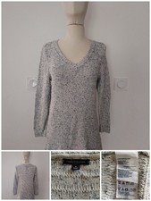 PULL COL V FEMME BLEU / BLANC