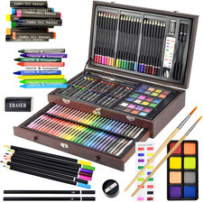 Deluxe 145-Piece Art Set in Wooden Box - Crayons, Pastels, Pencils & More