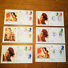 ⭐ FRANCE 6 Enveloppes SOIE Delacroix MARIANNE Liberté - FDC 1er Jour Timbre ⭐
