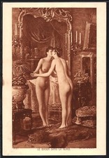 AK Le Baiser Dans La Glace Nackte Frau Küsst Son Propre Miroir Akt