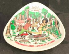 Vintage ancien cendrier vide-poche publicitaire Tronçonneuse STIHL Yvan Beal