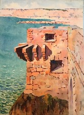 G10039-AQUARELLE-E.MARICHAL-ORIENTALISTE-SAFI-CHÂTEAU DE MER-LA DARSE-MAROC-1937
