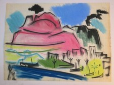 Ecole FRANCAISE XX DESSIN PASTEL PAYSAGE MARINE FAUVISME suiv RAOUL DUFY 1930 c