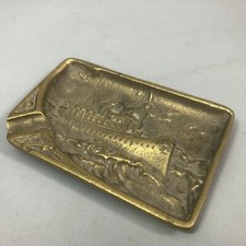 Ancien CENDRIER bronze Décor marin PAQUEBOT DANS LA TEMPÊTE Transatlantique