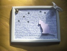 Charmant cadre déco création fait-main chat lune sur mots d'amitié, à offrir !!!