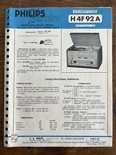 Documentation PHILIPS SERVICE - Radiophono Tourne Disque H 4F 92 A Vintage 1959