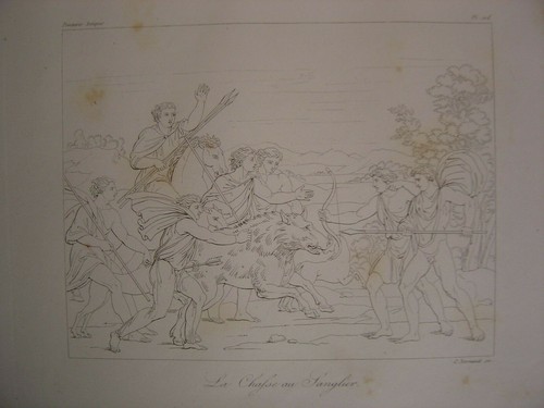 Engraving boar hunting antique - engraving,