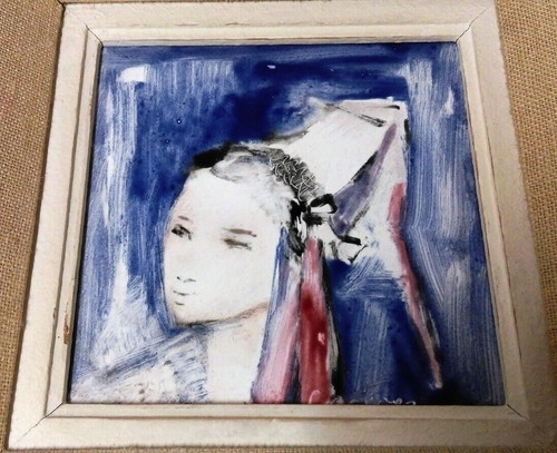 Ancien tableau sur faïence - ancien,