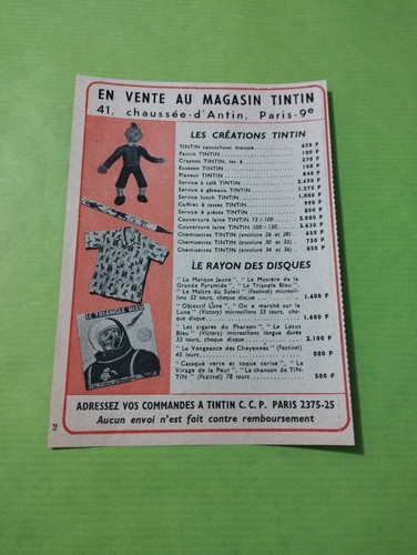 Publicite tintin vente - en, au