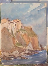 NONZA CAP CORSE PAR JEAN MAREC PEINTRE DE LA CORSE DÉCÉDÉ 1972 AQUARELLE 40*30