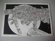 Dessin abstrait street Art sur papier par l'artiste ALEZONER 2097 de 42 cm