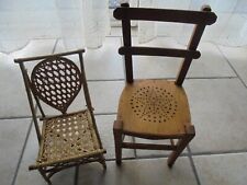 Poupée ancienne 2 chaises anciennes bois et rotin