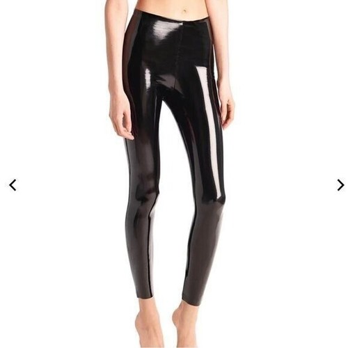 Legging cuir verni noir - en,