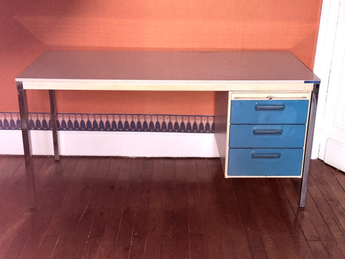 Bureau caisson métal - , bleu