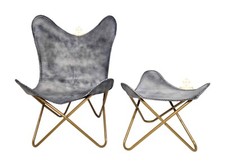 Chaise Papillon En Cuir Gris