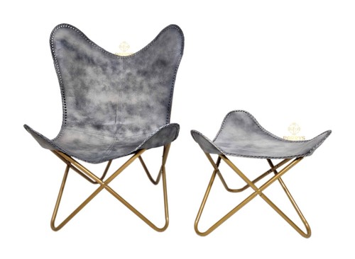 Chaise papillon cuir gris - chaise,