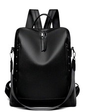 Sac A Dos Simili Cuir Homme Femme Noir Vintage Grande Capacité Zippé