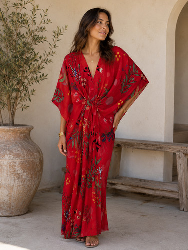 Kaftan maxi bohème fleur - maxi, en