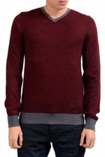 Armani Collezioni Men's Wool Mohair Burgundy V-Neck Sweater Size 2XS XS M
