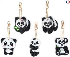 VETPW 5 Pièces DIY 5D Panda Diamant Peinture Portes-Clés, Strass Bricolage D