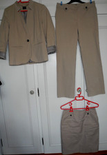 Tailleur pantalon jupe veste 123 1.2.3 38 beige surpiqûres Un deux trois