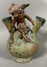 Rare vase putti angelot signé FERVILLE SUAN metal polychrome patine bronze