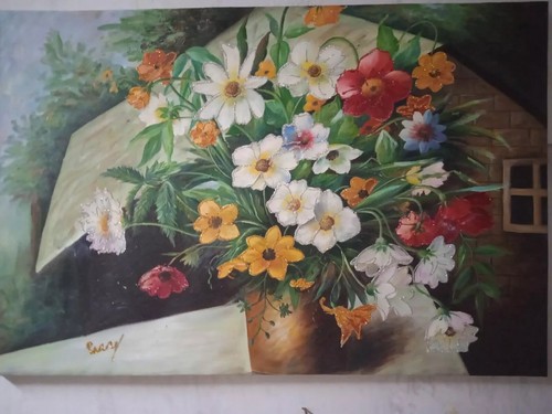 Carré pot avec fleurs peinte - pot,