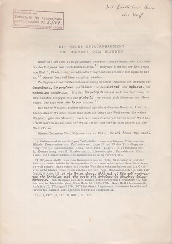 Ein neues epikurfragment - neues, bei