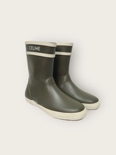 Celine Bottes de pluie en caoutchouc à logo imprimé kaki plat 147208546