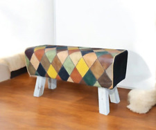 Moderne Handmade Ottoman Cuir Banc Vintage Bohème Style Massif Bois