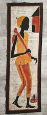 Batik africain signé tenture murale 142 x 45cm