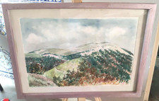 Tableau signé peinture aquarelle sur papier paysage   MONT  VENTOUX  75 X 56 cm