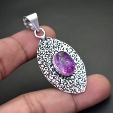 Pendentif bijou en argent sterling 925 pierre précieuse cristal fissuré viole...