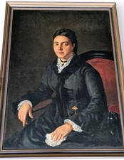 WAGNER .  Portrait de Femme.  Peinture huile sur toile signée du 19ème siècle. 