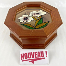 ➜BOÎTE À BIJOUX/COFFRET octogonale en bois/verre décor fleurs ancienne/vintage
