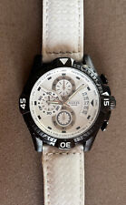 Montre occasion homme mode GUESS Chrono cuir blanc cadran blanc boitier noir mat