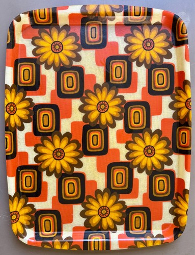 Plateau orange fleurs - orange, à