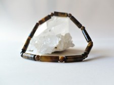 Bracelet élastique œil de tigre perles tubes / rondes 4 mm  - pierre naturelle