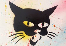 SPACO signed le CHAT CAT  tableau pop STREET ART graffe pochoir Paris gato