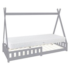Lit d'enfants bois gris clair tente indienne avec côtés avec matelas 200x90 cm