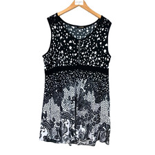 Evanna Robe Tunique Femme 2 Noir Blanc Floral Sans Manches Zip Taille Empire