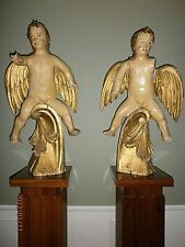 PAIRE ANGELOTS/CHERUBIN/ANGES/BOIS SCULPTE PEINT DORé/H.81 ET 83cm/XIXé OU AVANT