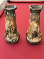 Paire Vases Plâtre Peint