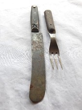 Vintage Antique Civil War Metal Primitive Forged Wood Cutlery Fork Butter Knife