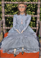 Antique Rare French Boudoir Doll  32” Poupée De Salon Ancienne Hand Painted Face