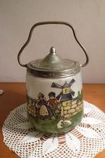 SEAU A BISCUITS EN VERRE EMAILLE SIGNE JEM MONTURE EN METAL ARGENTE