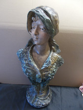 Buste de jeune femme en plâtre polychrome Art nouveau Début 1900' la  Moisson