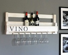 Étagère à Vin Vino Verre Porte en Plaque Range-Bouteilles 90 CM Large Bois Blanc