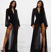 Déshabillé de nuit ou peignoir de plage noir transparent extra long fin fluide