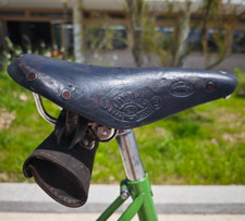 Selle vélo course vintage IDEALE 80 TYPE RECORD en cuir ~1960, marron, FRANCE